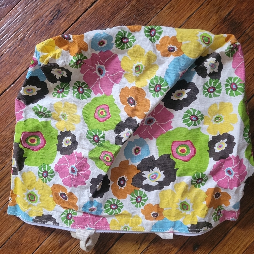 Vintage Floral Canvas Tote Bag with Zipper Top | Colorful Retro Flower Print - Picture 5 of 5